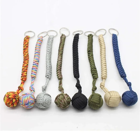 1pc Monkey Fist Steel Ball Self Defense Lanyard Survival Key Chain