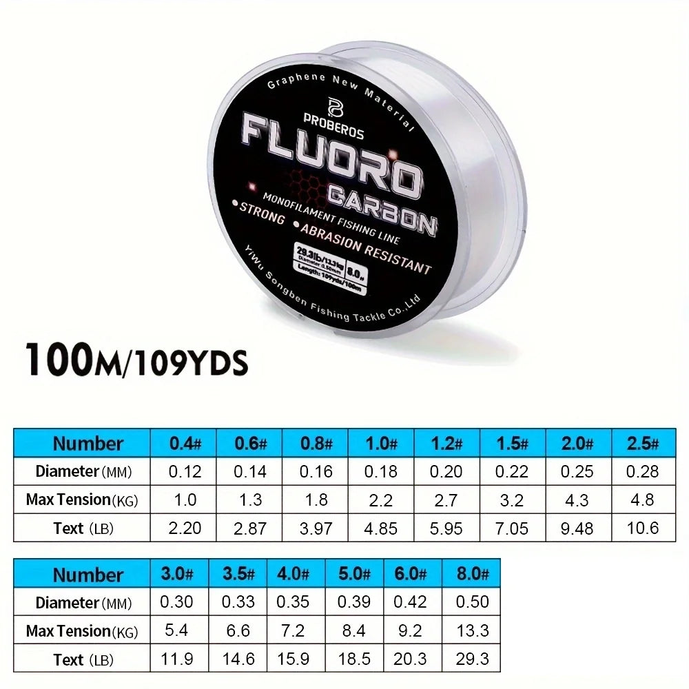 PROBEROS 100M Fluorocarbon Coating Fishing Line 2.2LB-29.3LB Carbon