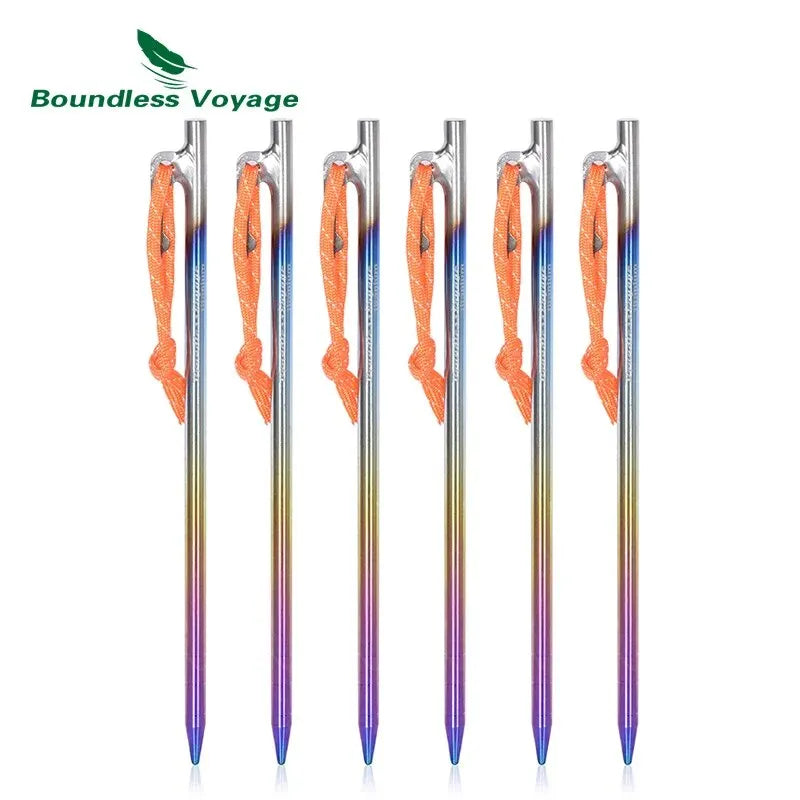 Boundless Voyage 6pcs Heavy Duty Titanium Alloy Camping Tent Stakes
