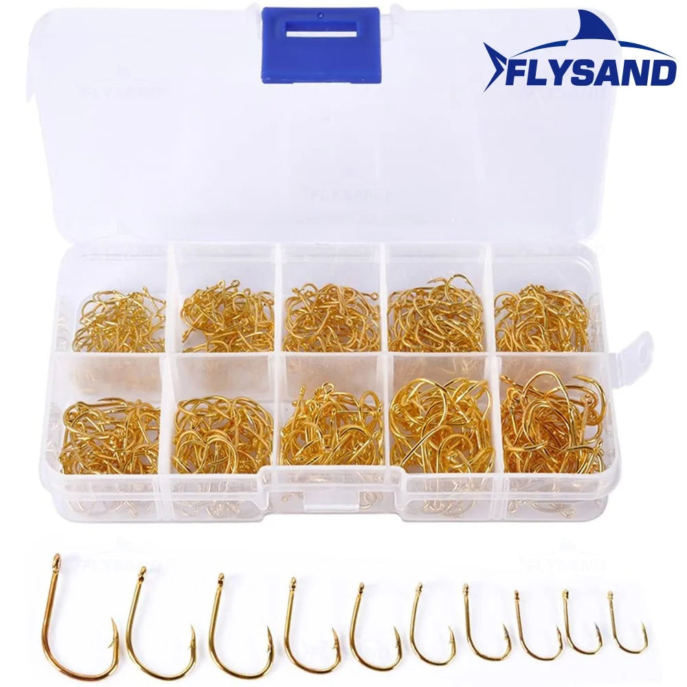 FLYSAND 100pcs/500pcs High Carbon Steel Fishing hooks Mixed Size
