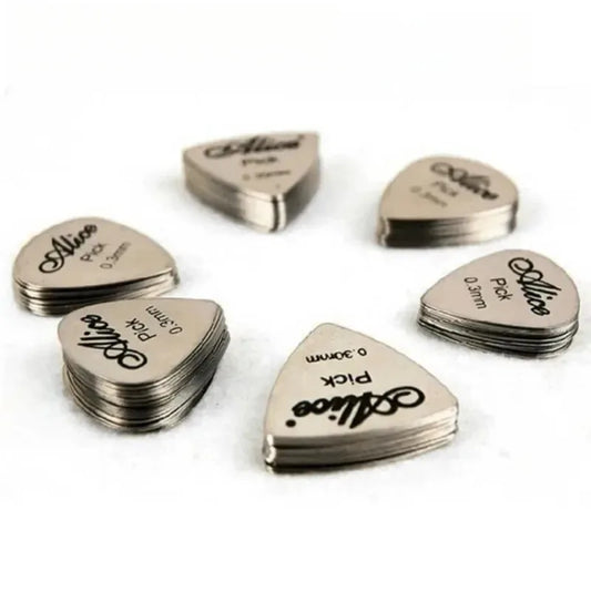 Alice 10Pcs Metal Guitar Pick 0.3mm Thin Durable Silver Color