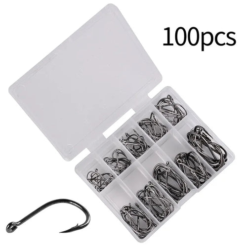 ORJD 100pcs/ Box Fishing Hook Set Carbon Steel Single Circle Sea