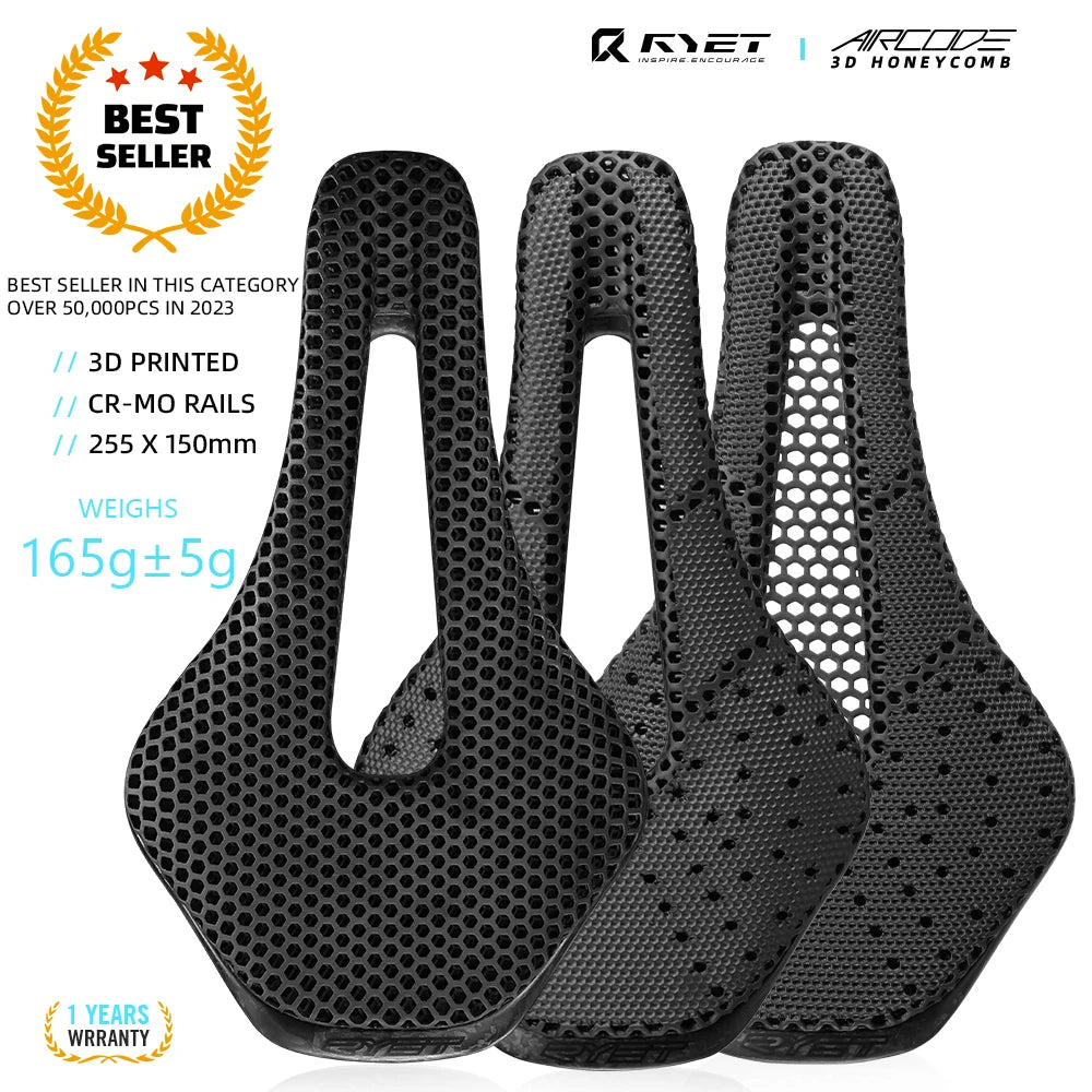 RYET 3D Printed Bike Saddle Ultralight Carbon Fiber Hollow Comfortable