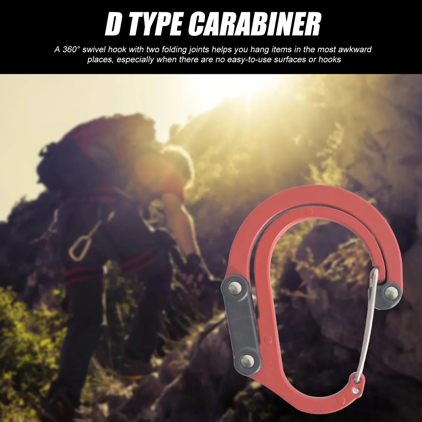 Camping Hybrid Gear Clip Carabiner Rotating Hook Clip Non-Locking