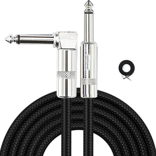 Electric Guitar Cable Braided 1/4 ft Jack 90 Degree TS 6.5mm Audio