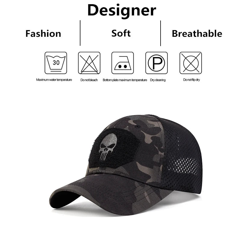 Unisex Skull Embroidered Top with Patch Breathable Baseball Caps