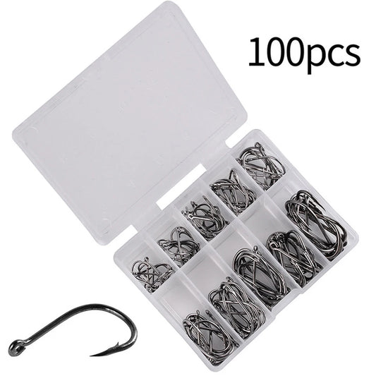ORJD 100pcs/ Box Fishing Hook Set Carbon Steel Single Circle Sea