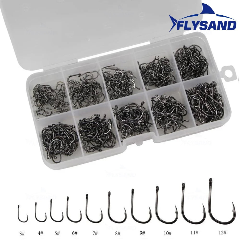 FLYSAND 100pcs/500pcs High Carbon Steel Fishing hooks Mixed Size