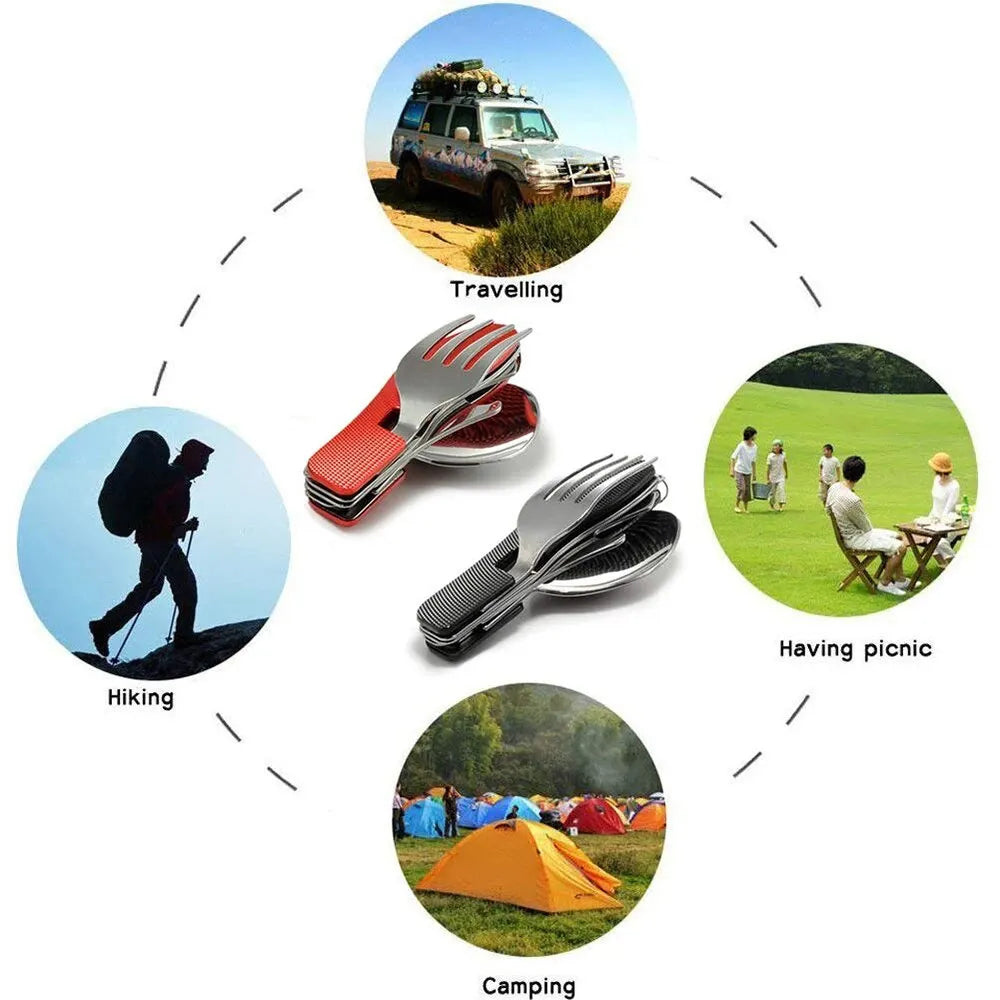 Foldable Camping Utensil Set - Multi-Functional Knife, Fork, Spoon