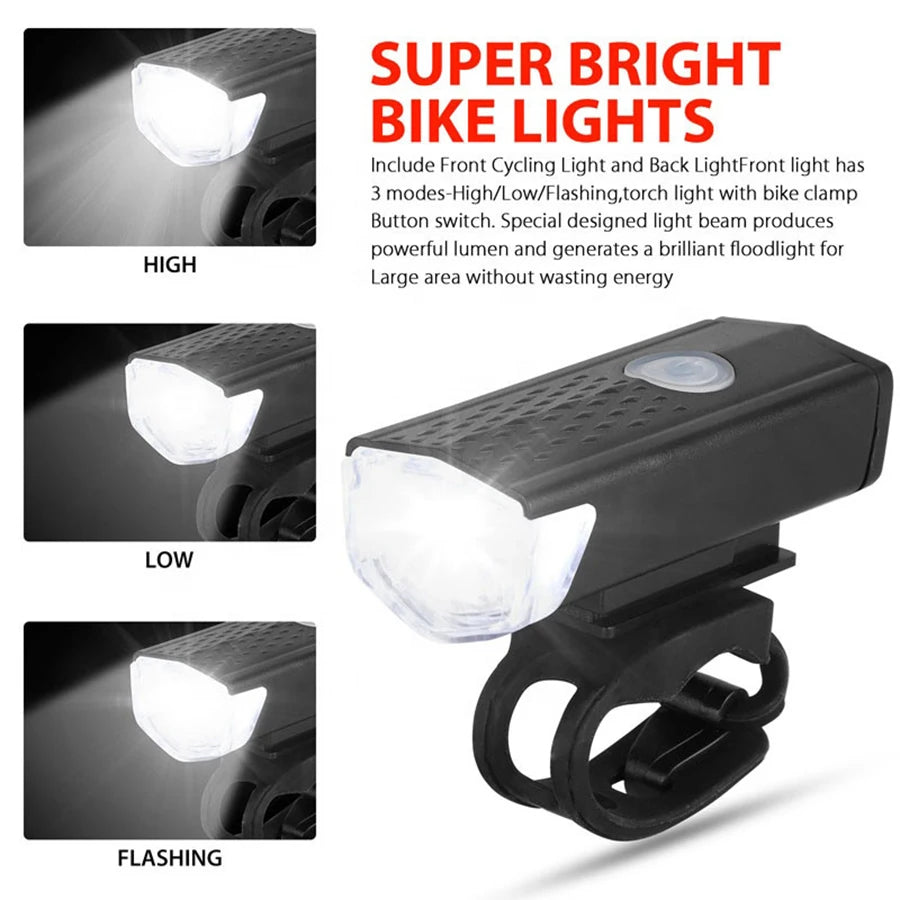 USB LED Rechargeable Bike Bicycle Light Set MTB Road Bike Front Back