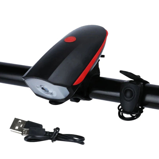 Bicycle Front Light with Electric Horn Waterproof Bike Headlight USB