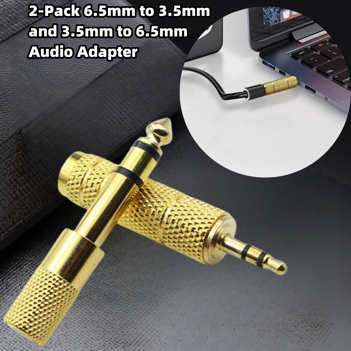2-Pack 6.5mm to 3.5mm and 3.5mm to 6.5mm Audio Adapter Set 1/4-inch to