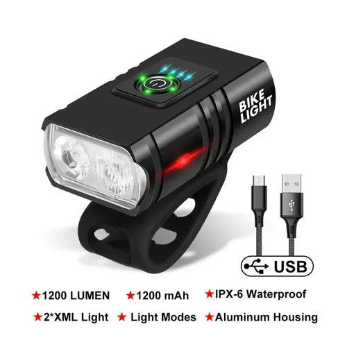 Waterproof LED Bicycle Headlight T6 10W 1200LM 6 Modes USB