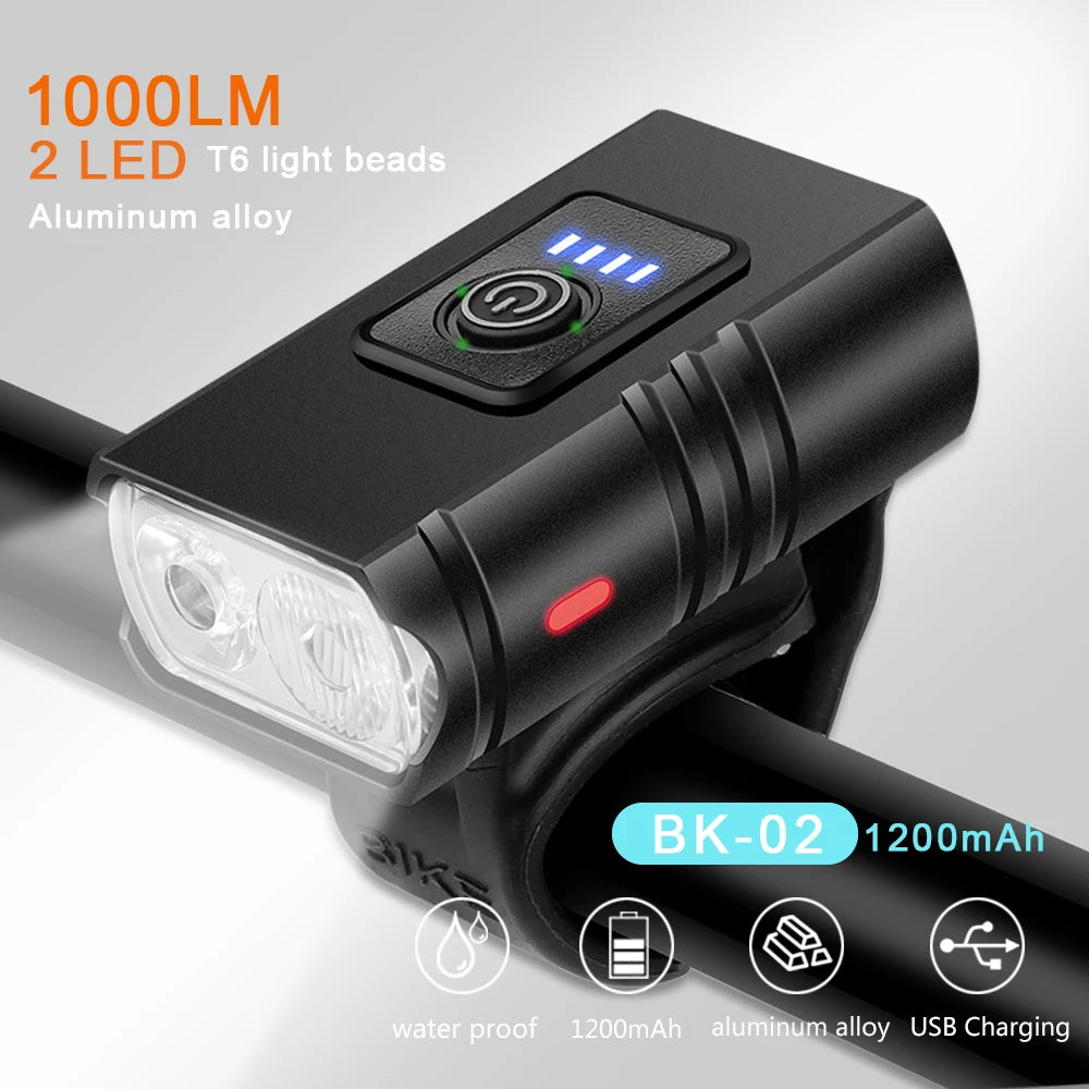 2 T6 LED Bike Light Type-C Charging Bicycle Lights Front 6 Modes MTB