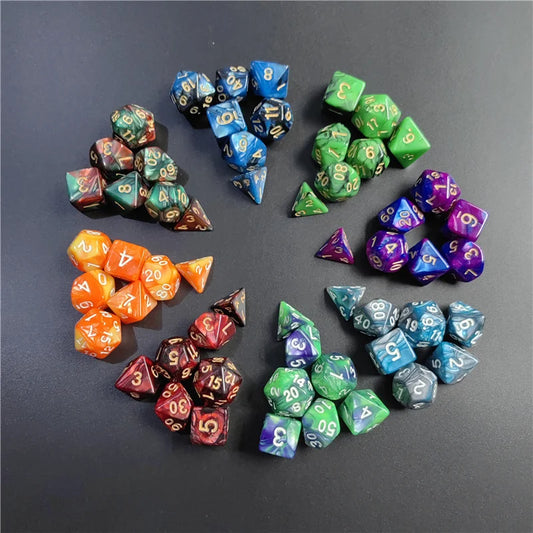 7PCS 1 Set 8 Colors Galaxy Style DND Dice Set D4 D6 D8 D10 D12 D20
