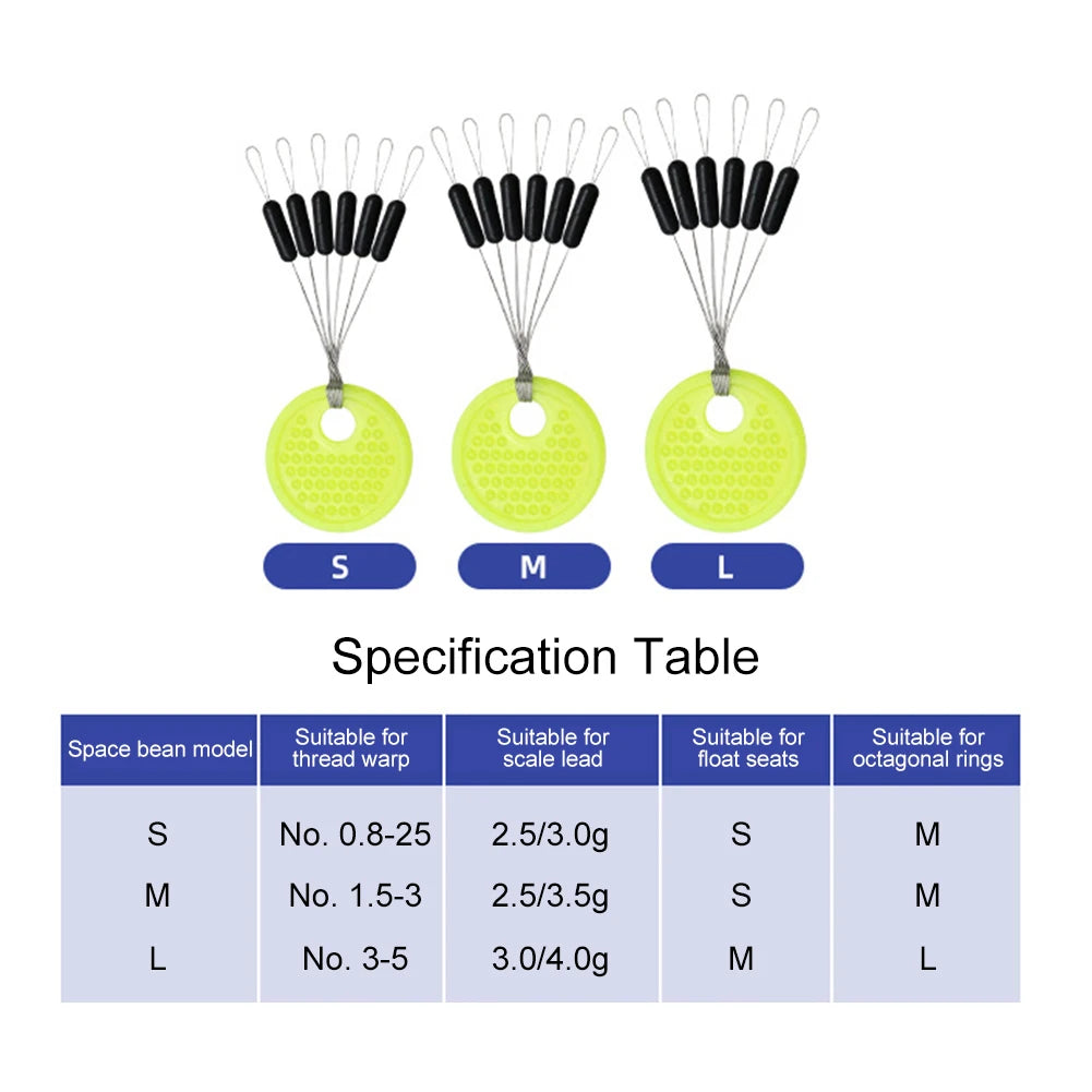 60Pcs 10Set Space Beans Rubber Carp Fishing Equipment Black Rubber