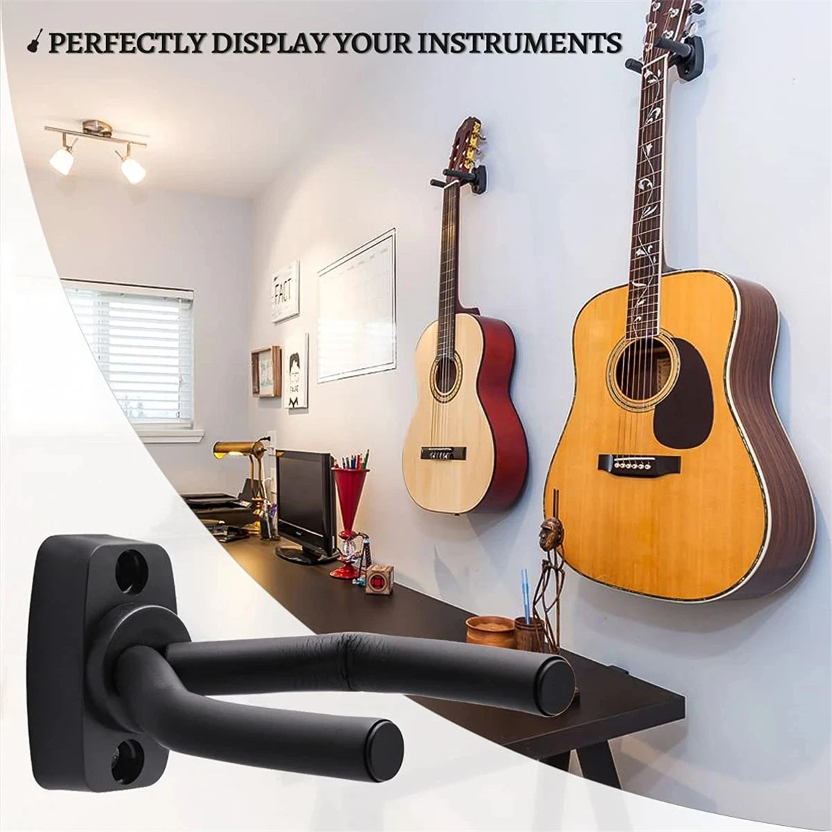Miwayer Guitar Wall Mount Hanger Black Guitar Hanger Wall Hook for All