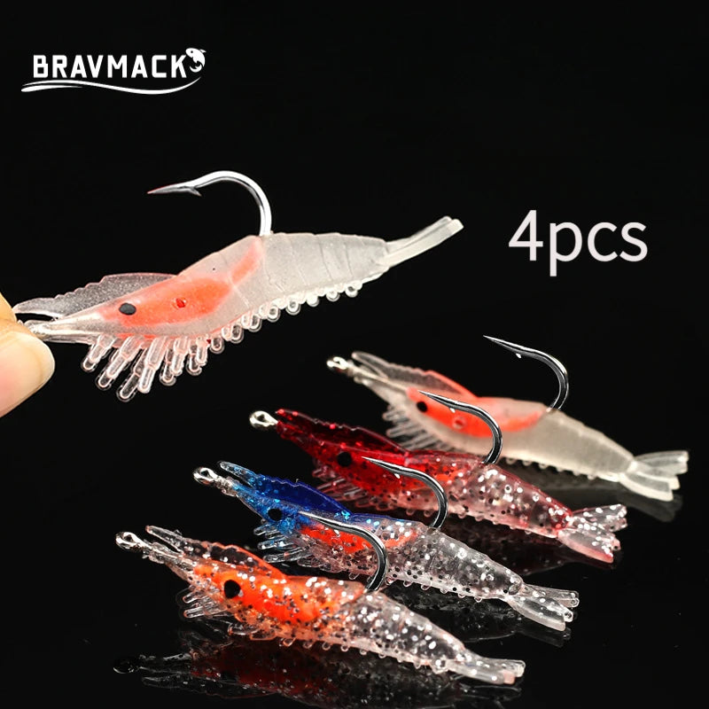 4pcs Luminous Simulation Shrimp Soft Bait Artificial Soft Rigs Fishing