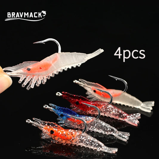 4pcs Luminous Simulation Shrimp Soft Bait Artificial Soft Rigs Fishing