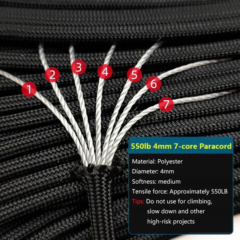 4 Size Dia.4mm 7 Stand Cores Paracord 550 For Survival Parachute Cord