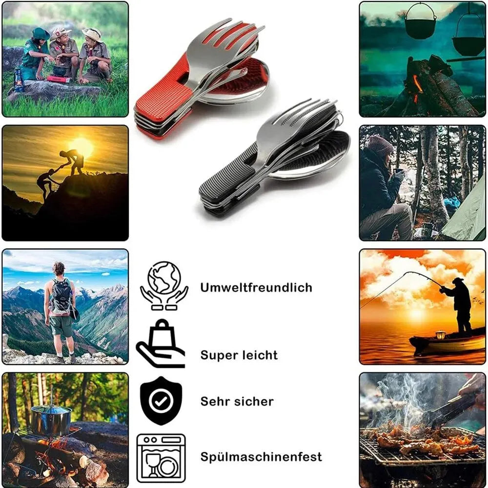 Foldable Camping Utensil Set - Multi-Functional Knife, Fork, Spoon
