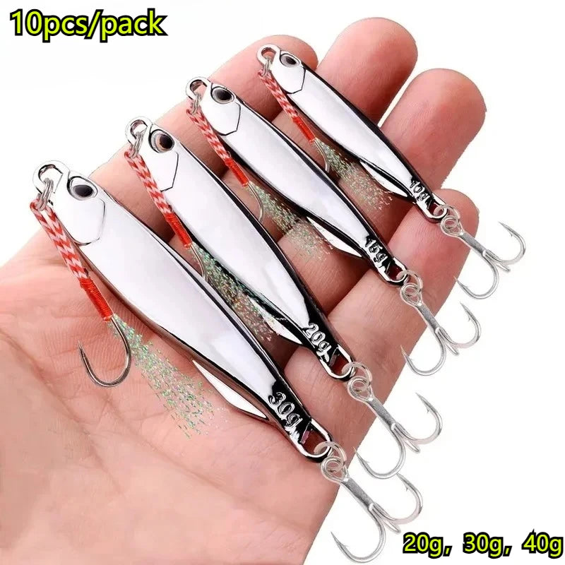 10pcs/pack Fishing Metal Jig Lures 20g 30g 40g Plating Silvery Metal