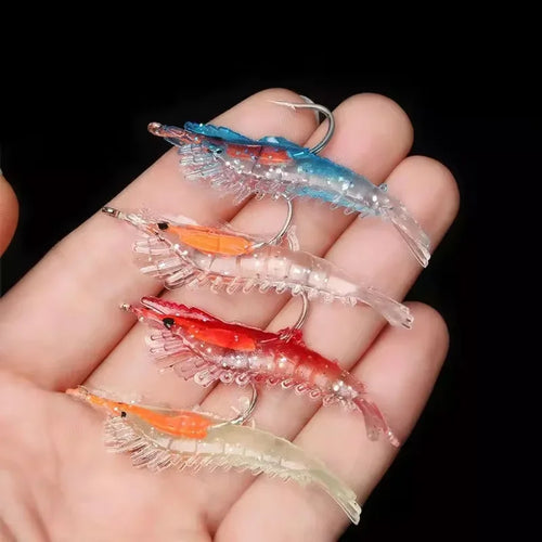 4pcs Luminous Simulation Shrimp Soft Bait Artificial Soft Rigs Fishing