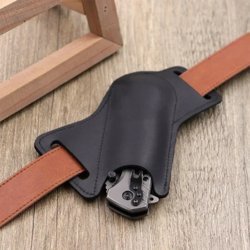 1pcs Leather Anti-scratch Storage Sheath Folding Flick Knife Waist