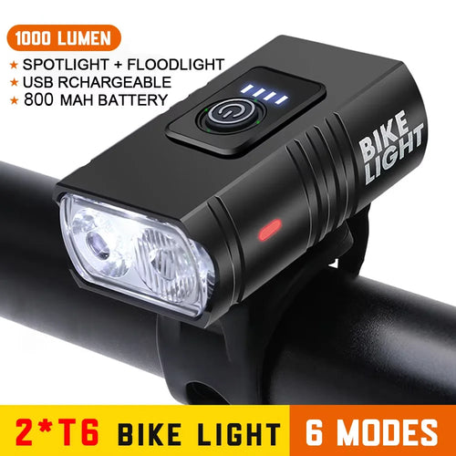 BK02 Bike Light USB Rechargeable T6 LED Bicycle Lights 6 Modes MTB