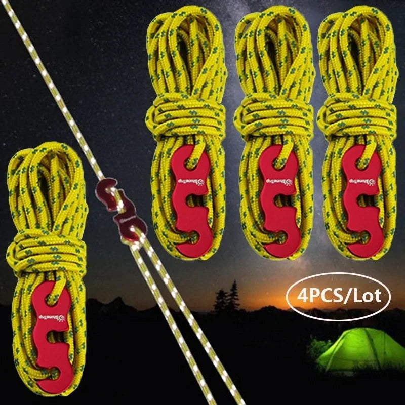 4 Outdoor Tent Ropes, Reflective Ropes Canopy Ropes Reinforced