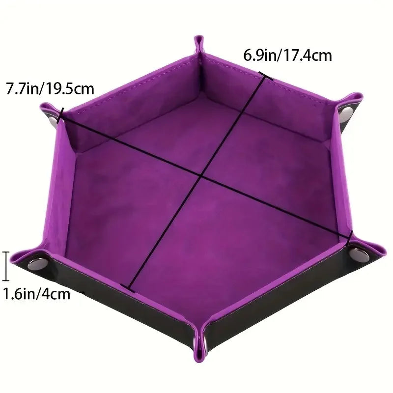 1pc PU Leather Velvet Folding Storage Tray, Hexagonal Dice Tray, Dice