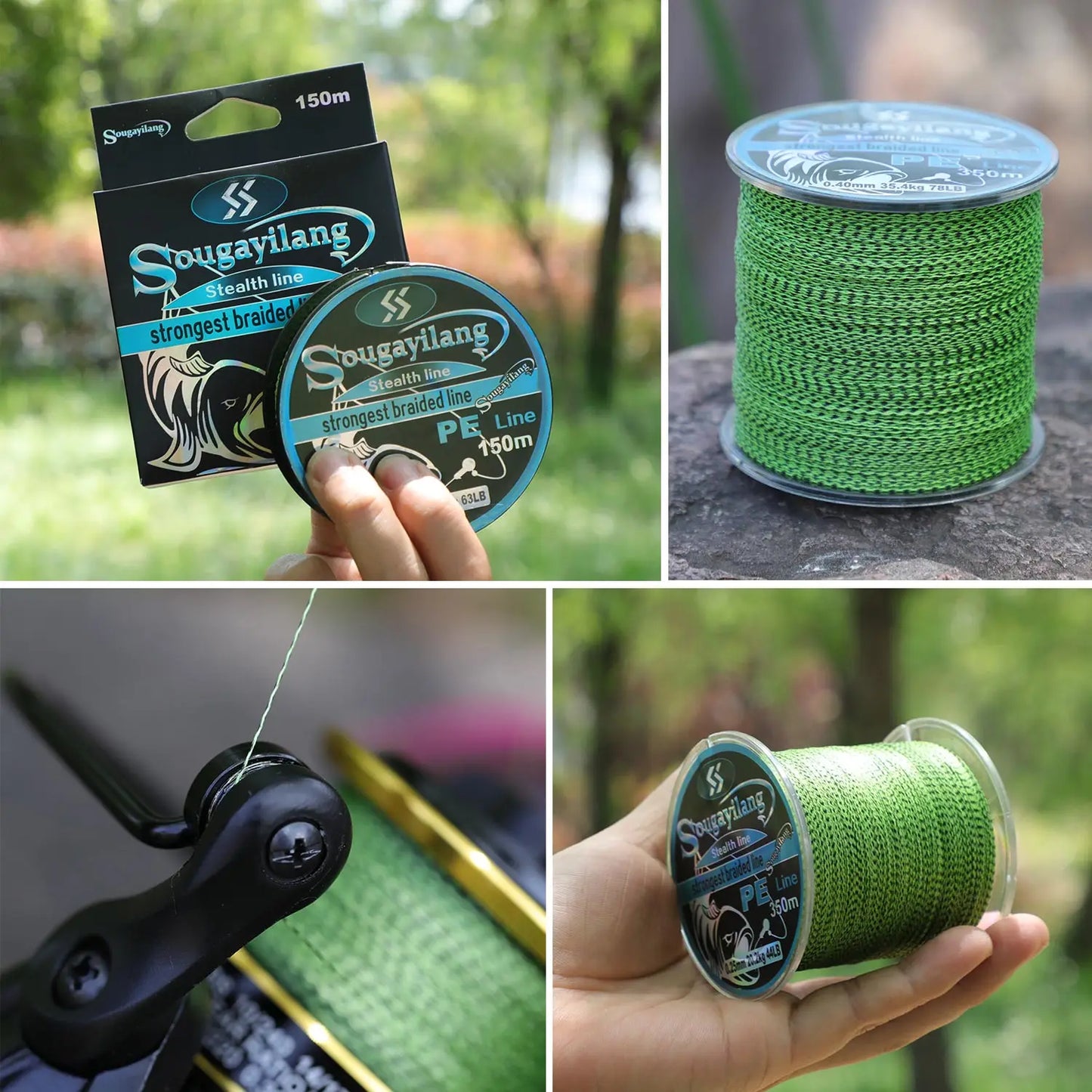 Sougayilang 150M 350M PE Braid Fishing Line 4 Strands Speckled